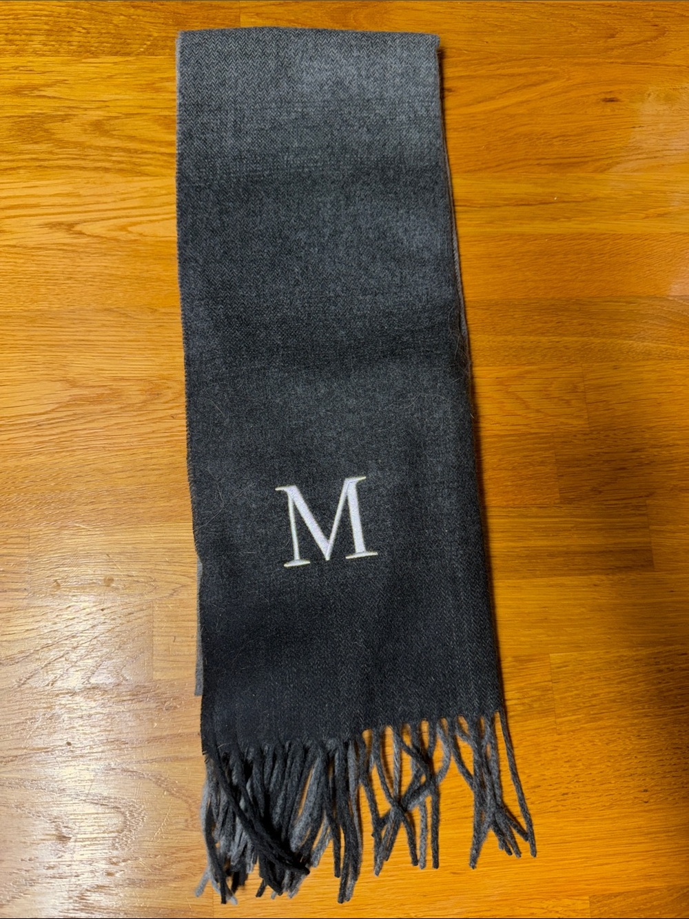 Monogrammed M Dark Gray Scarf with Fringe